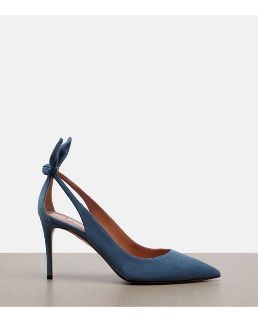 Aquazzura Blue Bow Tie Suede Pumps
