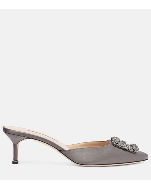 Manolo Blahnik Metallic Hangisimu Embellished Satin Mules