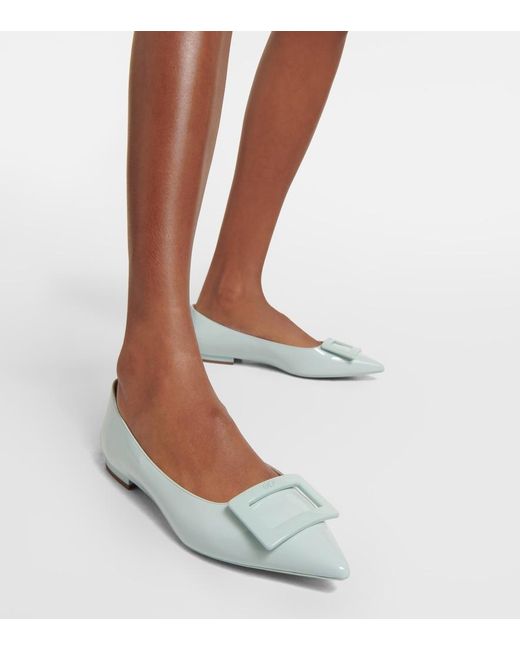 Roger Vivier Blue Gommettine Patent Leather Ballet Flats