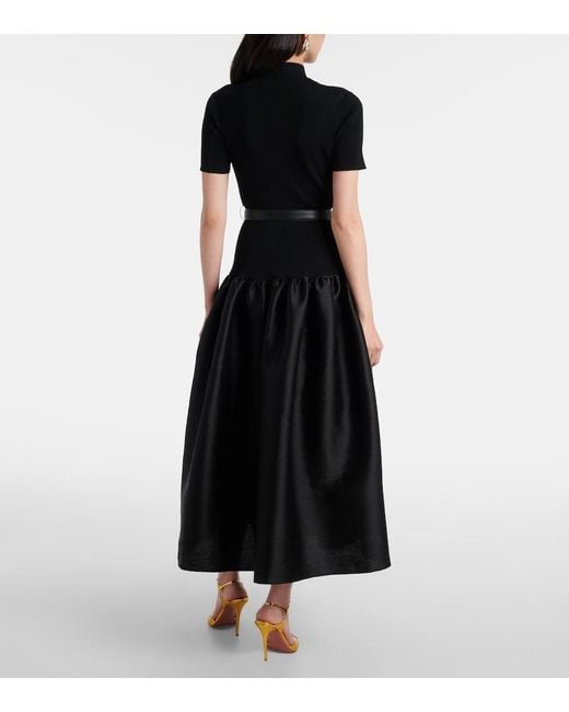 Self-Portrait Black Belted Keyhole Cutout Taffeta Midi Dress
