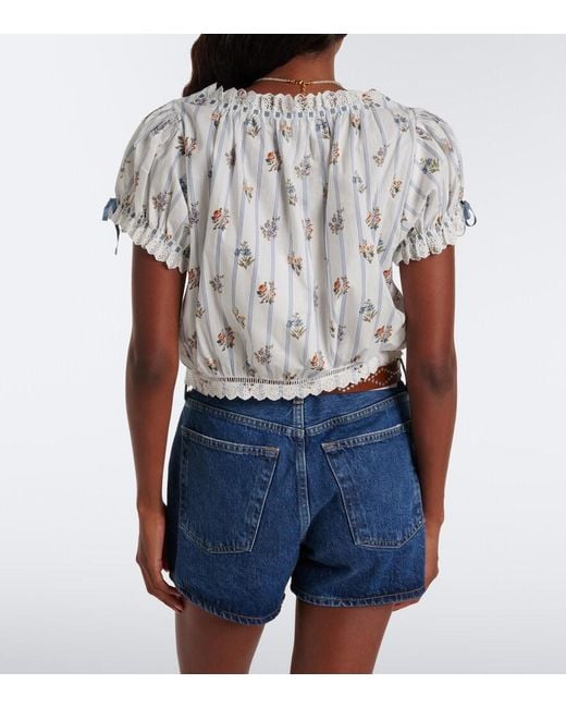 Doen White Nera Embroidered Printed Cotton Top