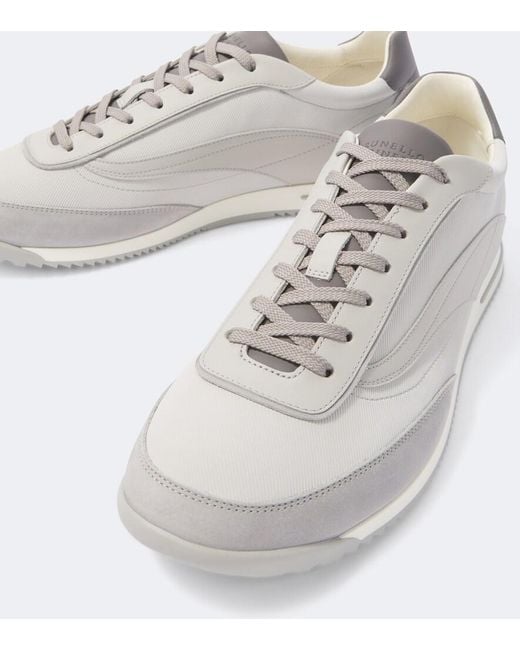 Brunello Cucinelli White Leather-Trimmed Sneakers for men