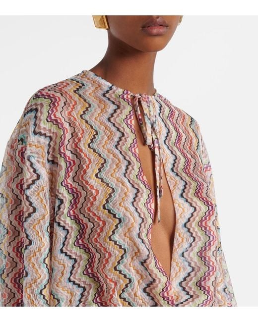 Missoni Multicolor Zig Zag Cutout Gathered Blouse
