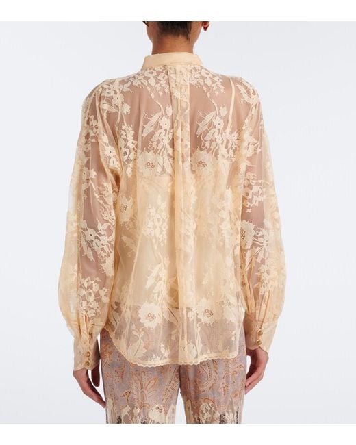 Zimmermann Natural Valiant Tie-Neck Lace Blouse