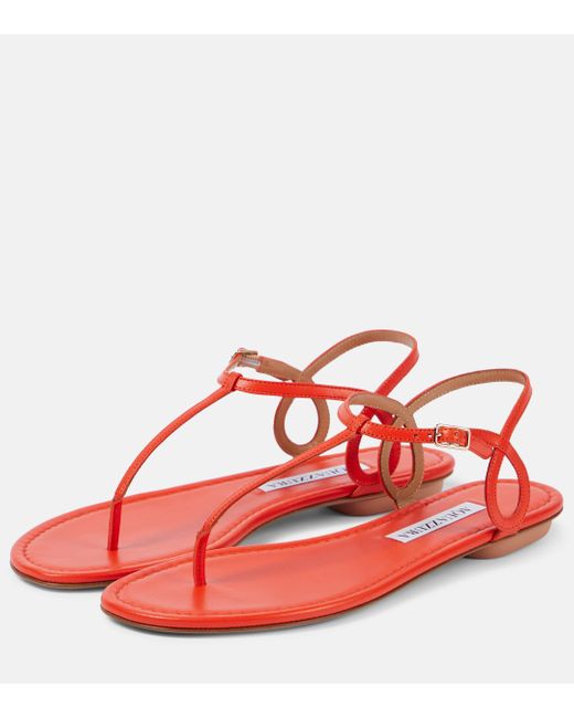 Aquazzura Red Almost Bare Leather Thong Sandals