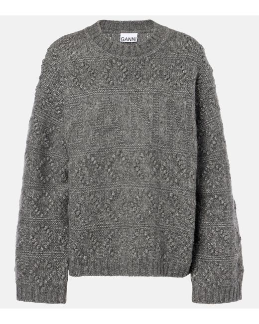 Ganni Gray Wool And Cotton Sweater