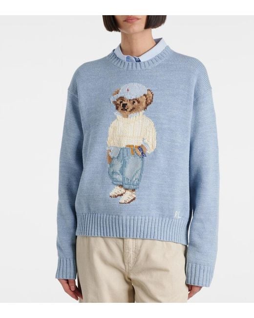 Polo Ralph Lauren Blue Rundhalspullover Mit Polo Bear