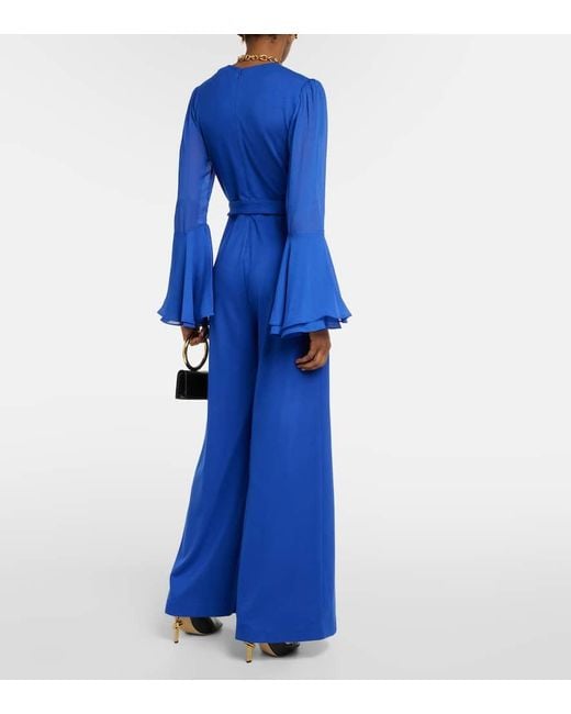 Diane von Furstenberg Blue Shing Jersey Wide-Leg Jumpsuit