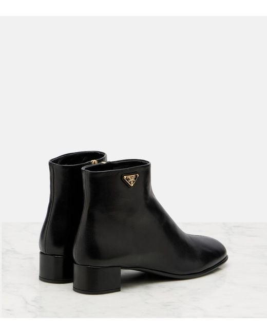 Prada Black Leather Ankle Boots