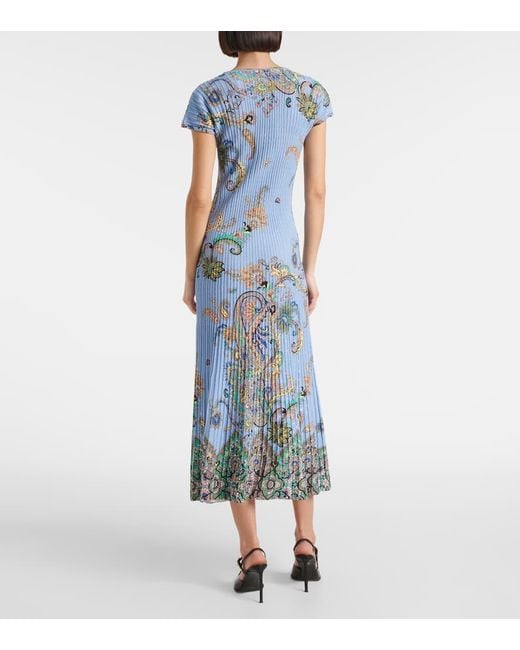 Robe Midi Imprimee En Coton Melange Etro en coloris Blue