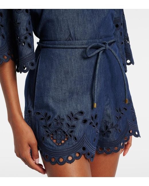 Zimmermann Blue Mahon Broderie Anglaise Denim Shorts