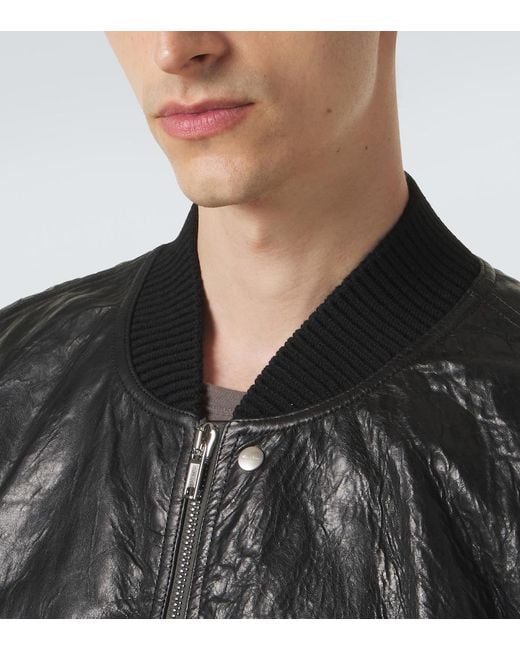 Rick Owens Black Secchia Flight Leather Bomber Jacket for men