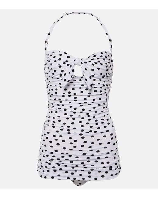 Dolce & Gabbana Blue Polka-Dot Halterneck Swimsuit