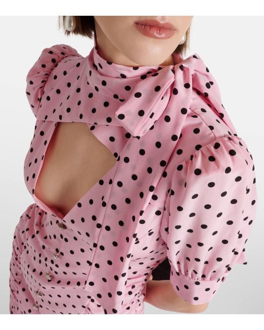 Alessandra Rich Pink Polka-dot Tie-neck Silk Midi Dress