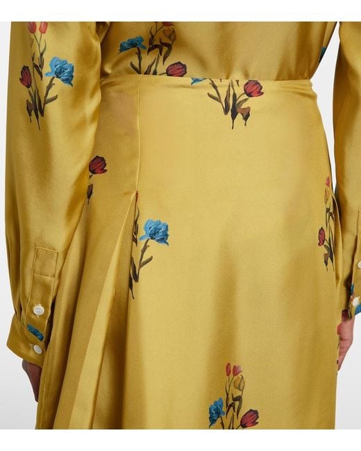Marni Yellow Floral Silk Midi Skirt