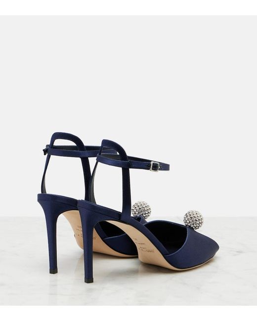 Jimmy Choo Blue Sacora Embellished Satin Sandals