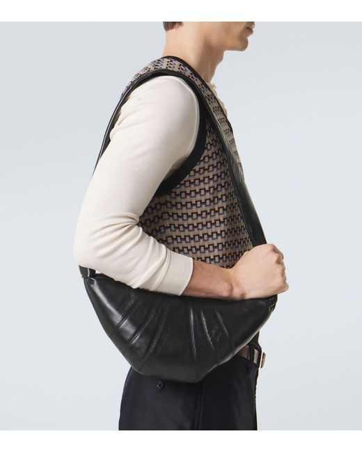 Lemaire Black Croissant Small Leather Shoulder Bag for men