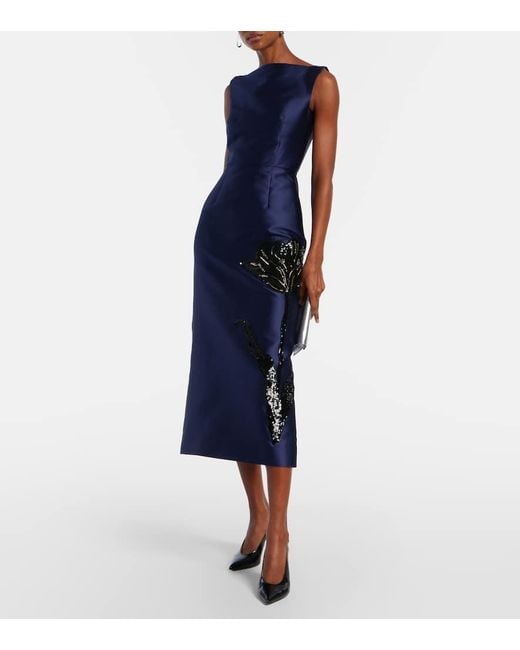 Erdem Blue Embellished Midi Dress