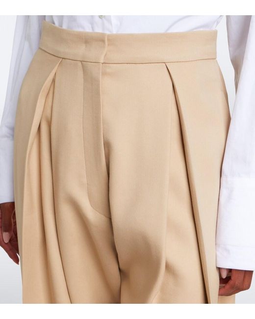 Sportmax Natural Pleated Cotton-Blend Wide-Leg Pants