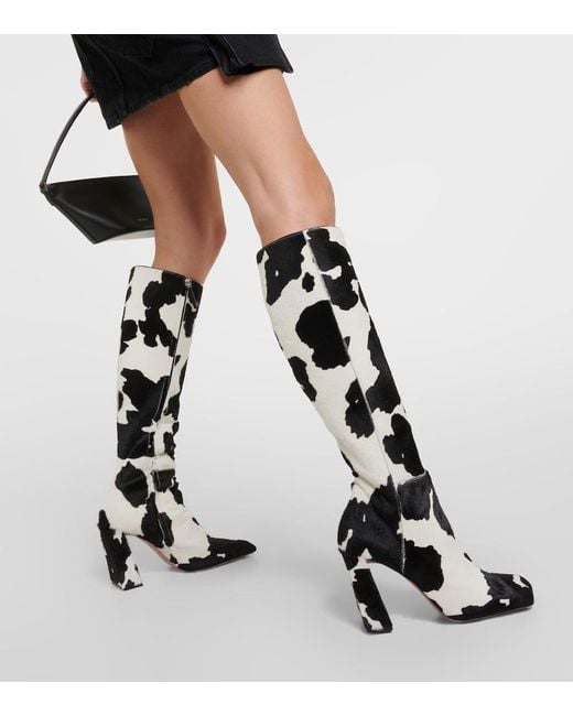 AMINA MUADDI White Marine Calf Hair Knee-High Boots