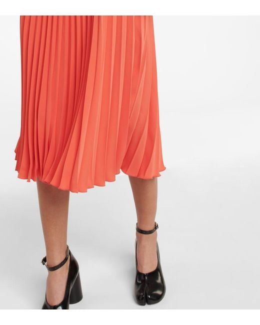 MM6 by Maison Margiela Red Pleated Crepe Midi Skirt