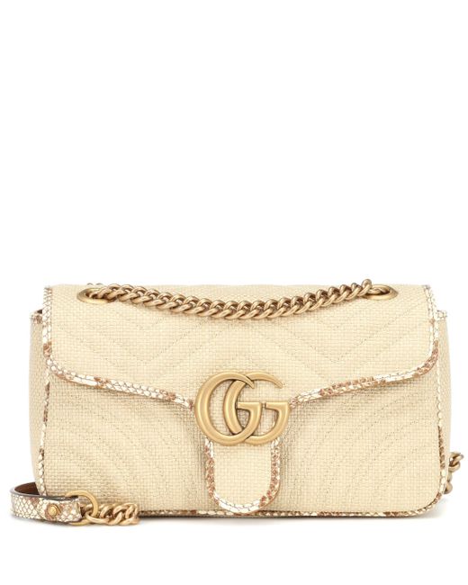Gucci Natural Marmont Raffia Shoulder Bag