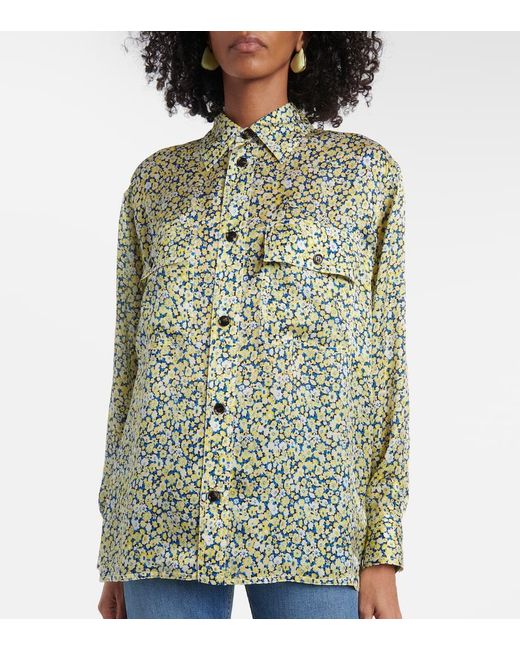 Bottega Veneta Green Daisy Floral Silk Charmeuse Shirt