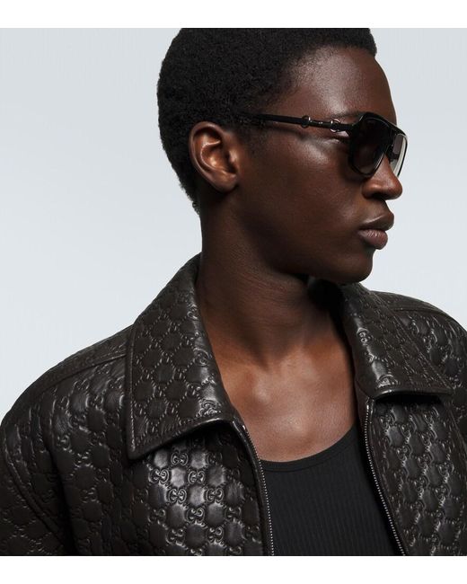 Gucci Brown Horsebit Aviator Sunglasses for men