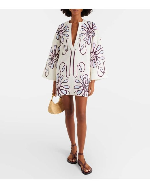 Tunica Siena De Lino Estampada Cala De La Cruz de color White