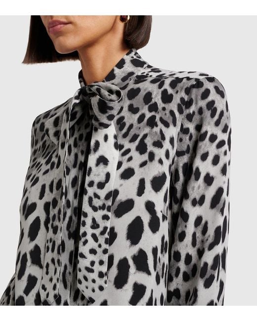 Dolce & Gabbana Black Leopard-Print Silk-Blend Blouse