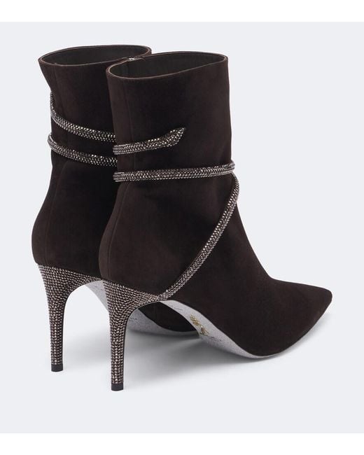 Rene Caovilla Black Cleo Embellished Suede Ankle Boots