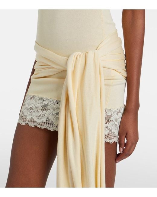AYA MUSE Natural Lace-Trimmed Halterneck Silk And Cotton Minidress
