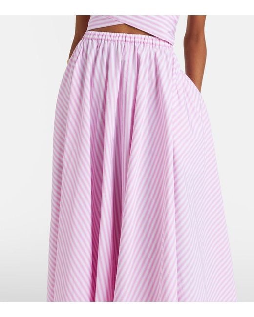 Patou Pink Pleated Striped Cotton Poplin Midi Skirt