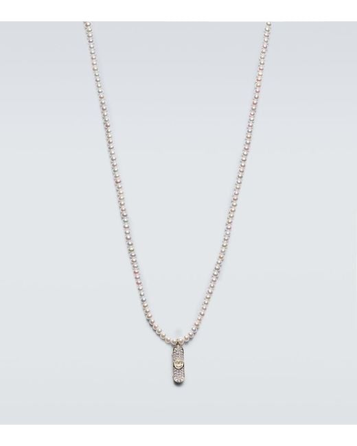 Sydney Evan White Happy Face Skateboard Charm Necklace With Pearls for men