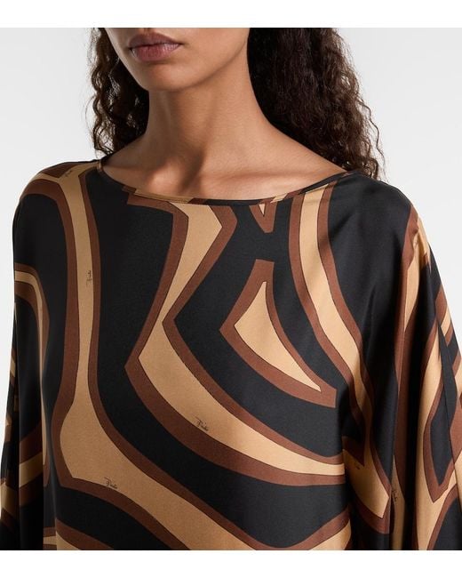Emilio Pucci Brown Labirinto Silk Satin Kaftan