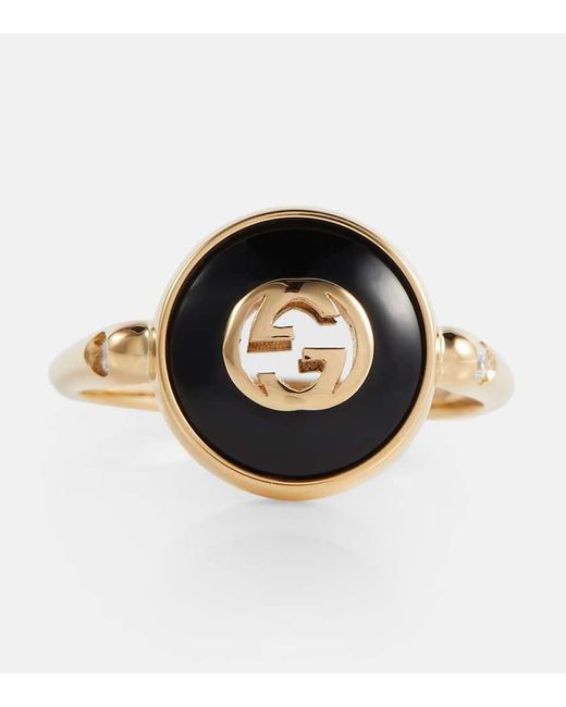 Gucci Black Interlocking G 18Kt Ring With Onyx And Diamonds