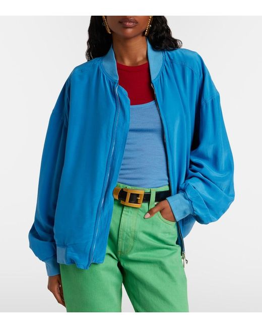 Versace Blue Oversized Silk Poplin Blouson Jacket