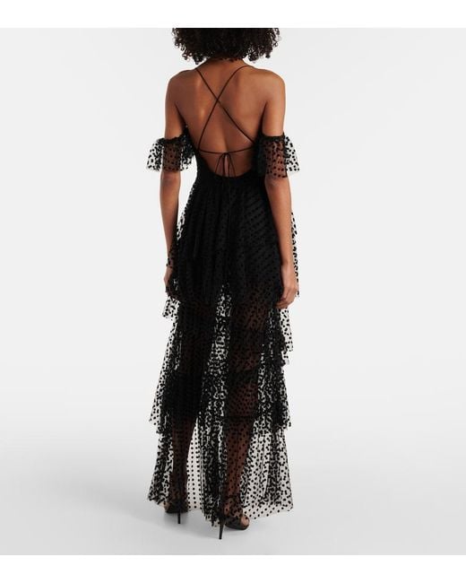 Alexandra Miro Black Carmen Tiered Tulle Maxi Dress