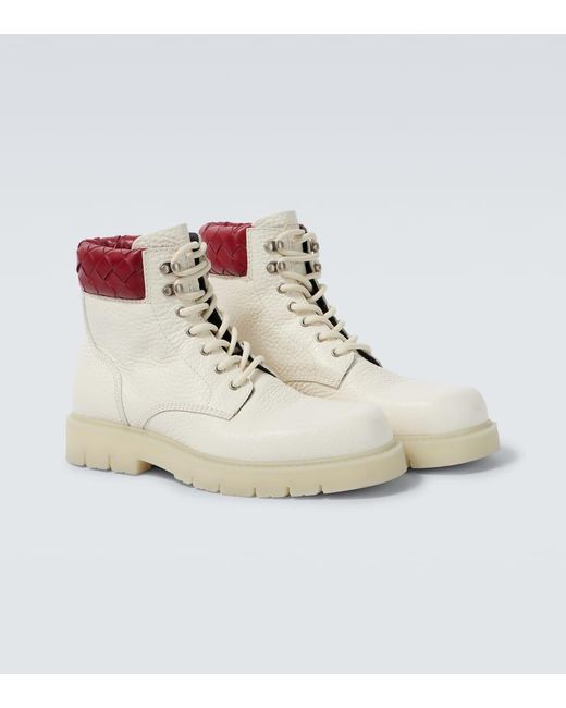 Bottega Veneta White Haddock Intrecciato Leather Lace-Up Boots for men