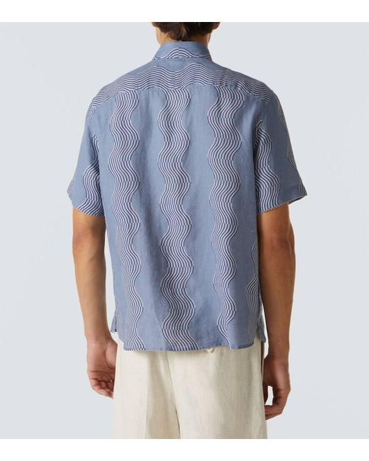Frescobol Carioca Blue Castro Printed Linen Shirt for men