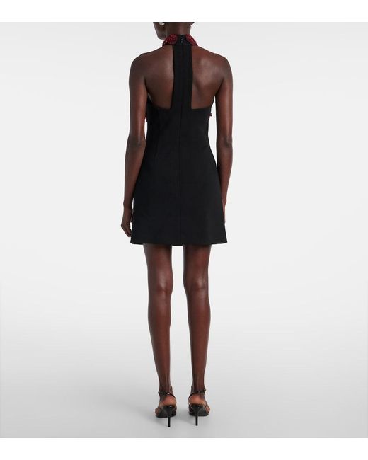 Rebecca Vallance Black Rosetta Floral-Applique Minidress