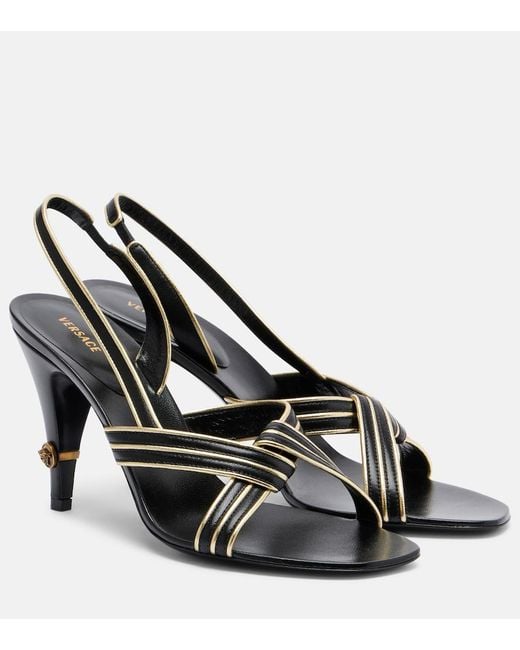Versace Metallic Gianni Leather Slingback Sandals