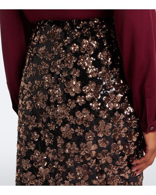 Max Mara Brown Floral Sequined Midi Skirt