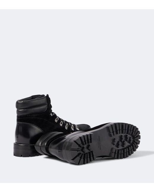 Manolo Blahnik Black Janka Leather-Trimmed Velvet Lace-Up Boots for men