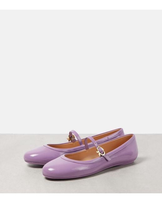 Gianvito Rossi Purple Carla Patent Leather Mary Jane Flats