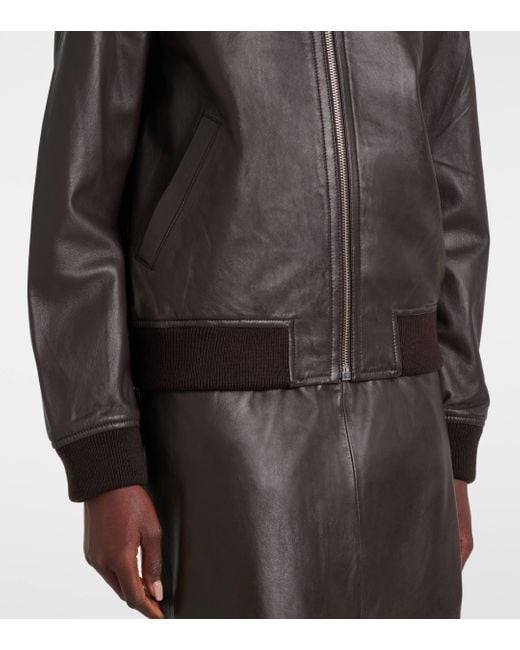 Yves Salomon Black Leather Bomber Jacket