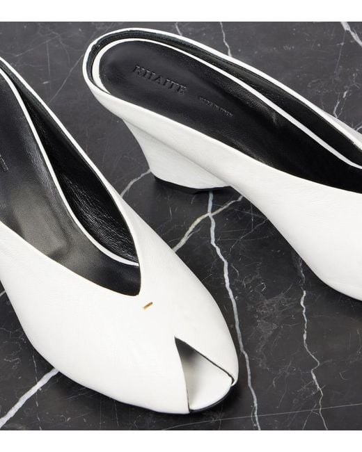 Khaite Natural Cloak 75 Leather Peep-Toe Wedge Mules