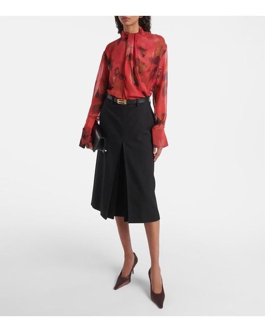 Victoria Beckham Pink Draped Printed Silk Blouse