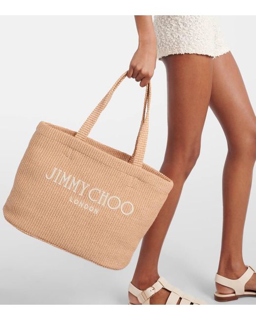 Jimmy Choo Natural Beach Logo Raffia Tote Bag