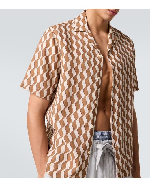 Frescobol Carioca Brown Roberto Printed Linen Shirt for men